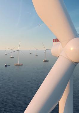 3d visual of a offshore floating wind farm
