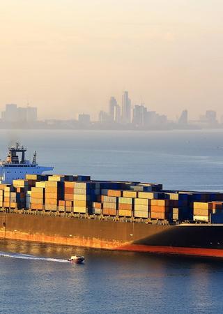 Container ship in operation