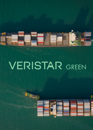 view of Veristar Green logo and two container ships