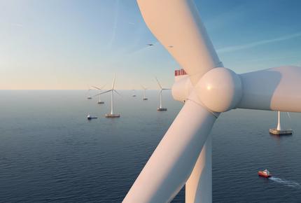 3d visual of a offshore floating wind farm